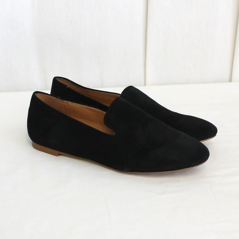 J crew Factory Suede Smoking Loafers AA524 Black Size 6